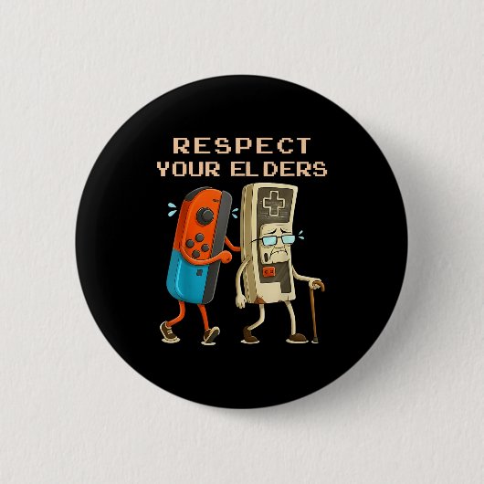 Respect Your Elders Retro Gaming Funny Gamer Contr 缶バッジ (正面)