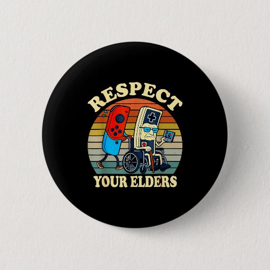 Respect Your Elders Retro Gaming Funny Gamer Contr 缶バッジ (正面)