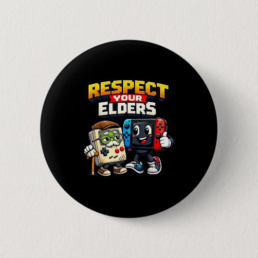 Respect Your Elders Retro Gaming Funny Gamer Contr 缶バッジ (正面)