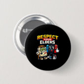 Respect Your Elders Retro Gaming Funny Gamer Contr 缶バッジ (正面&裏面)