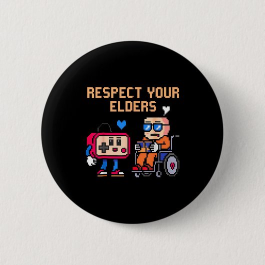 Respect Your Elders Retro Gaming Funny Gamer Contr 缶バッジ (正面)