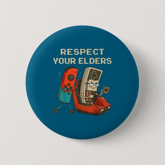 Respect Your Elders Retro Gaming Funny Gamer Contr 缶バッジ (正面)