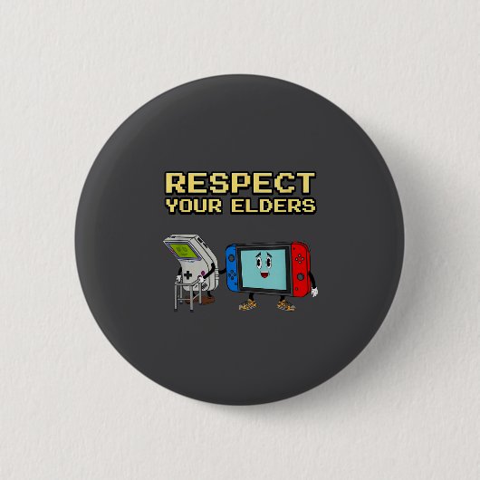 Respect Your Elders Retro Gaming Funny Gamer Contr 缶バッジ (正面)