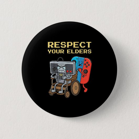 Respect Your Elders Retro Gaming Funny Gamer Contr 缶バッジ (正面)