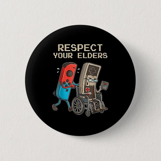 Respect Your Elders Retro Gaming Funny Gamer Contr 缶バッジ (正面)