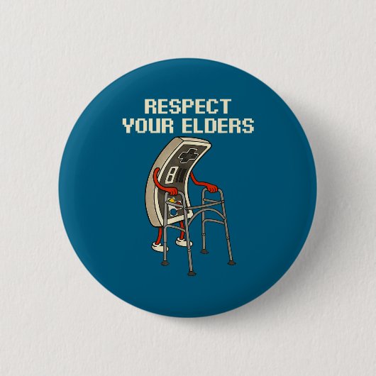 Respect Your Elders Retro Gaming Funny Gamer Contr 缶バッジ (正面)