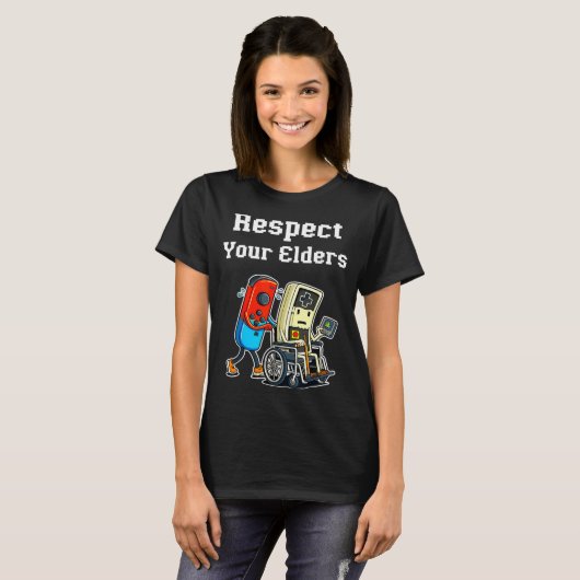 Respect Your Elders Retro Gaming Funny Gamer Contr Tシャツ (正面フル)