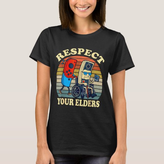 Respect Your Elders Retro Gaming Funny Gamer Contr Tシャツ (正面)