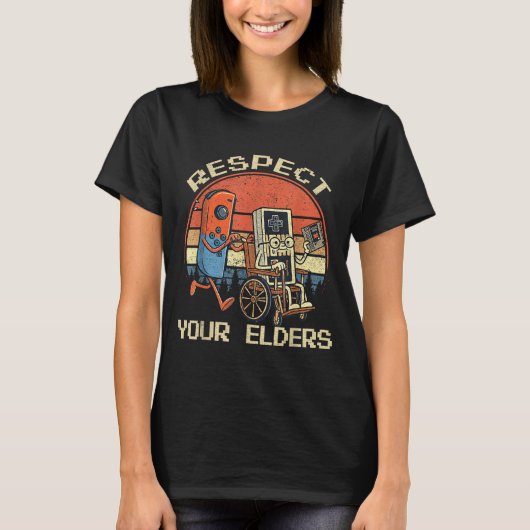 Respect Your Elders Retro Gaming Funny Gamer Contr Tシャツ (正面)