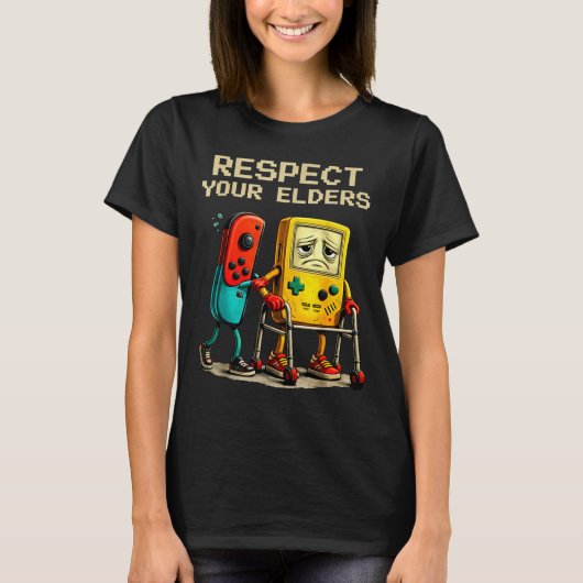 Respect Your Elders Retro Gaming Funny Gamer Contr Tシャツ (正面)