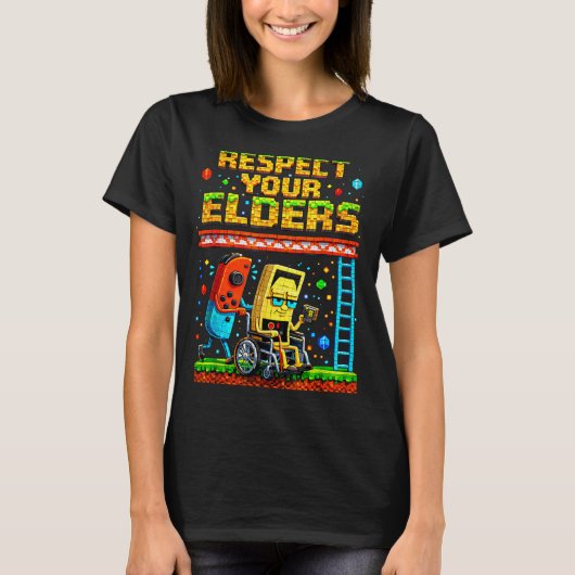 Respect Your Elders Retro Gaming Funny Gamer Contr Tシャツ (正面)