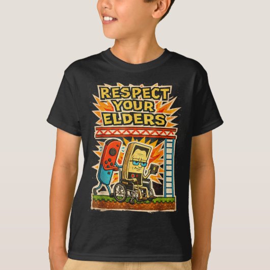 Respect Your Elders Retro Gaming Funny Gamer Contr Tシャツ (正面)