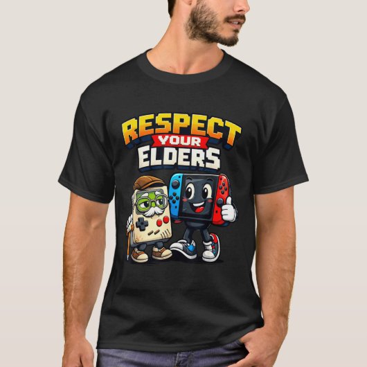 Respect Your Elders Retro Gaming Funny Gamer Contr Tシャツ (正面)