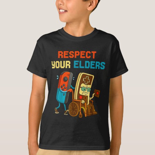 Respect Your Elders Retro Gaming Funny Gamer Contr Tシャツ (正面)