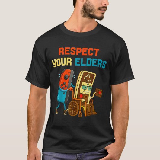 Respect Your Elders Retro Gaming Funny Gamer Contr Tシャツ (正面)