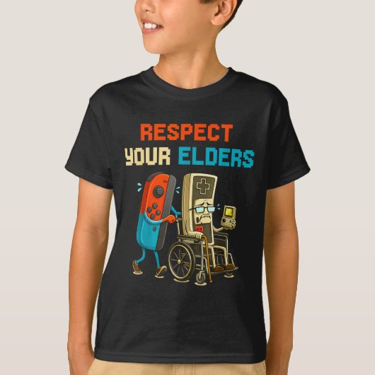 Respect Your Elders Retro Gaming Funny Gamer Contr Tシャツ (正面)