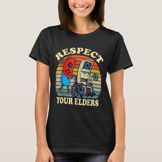 Respect Your Elders Retro Gaming Funny Gamer Contr Tシャツ (正面)