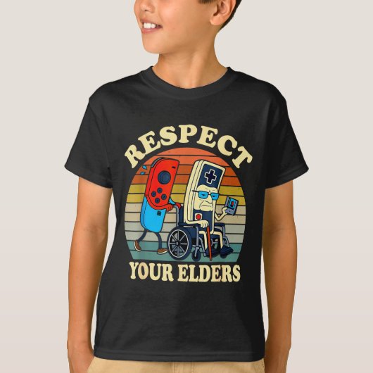 Respect Your Elders Retro Gaming Funny Gamer Contr Tシャツ (正面)