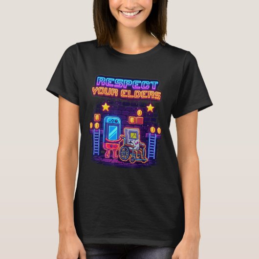 Respect Your Elders Retro Gaming Funny Gamer Contr Tシャツ (正面)