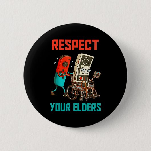 Respect Your Elders Retro Gaming Video Gamer 80s B 缶バッジ (正面)