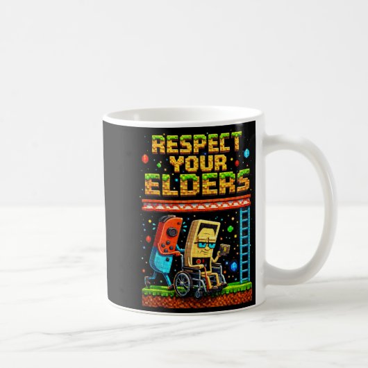 Respect Your Elders Retro Gaming Xel Gamer Control コーヒーマグカップ (右)
