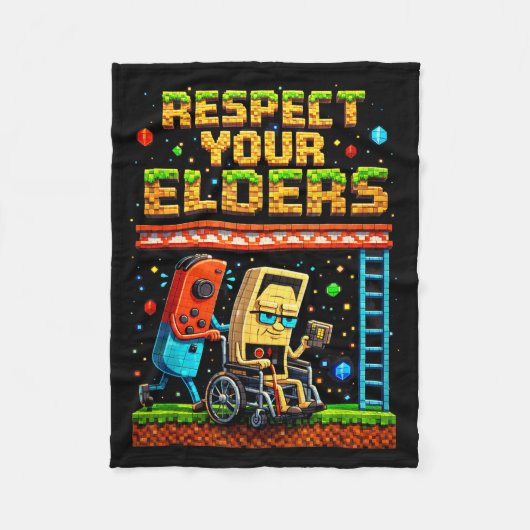 Respect Your Elders Retro Gaming Xel Gamer Control フリースブランケット (正面)