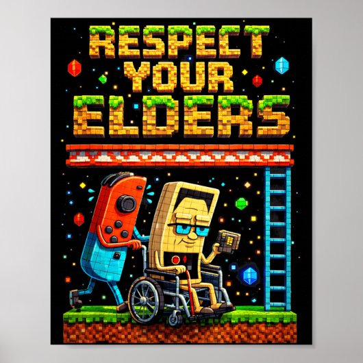 Respect Your Elders Retro Gaming Xel Gamer Control ポスター (正面)