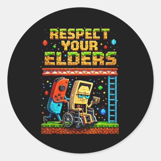 Respect Your Elders Retro Gaming Xel Gamer Control ラウンドシール (正面)