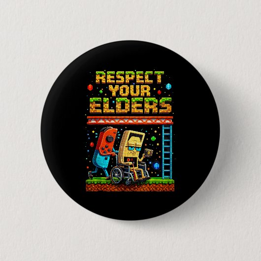 Respect Your Elders Retro Gaming Xel Gamer Control 缶バッジ (正面)