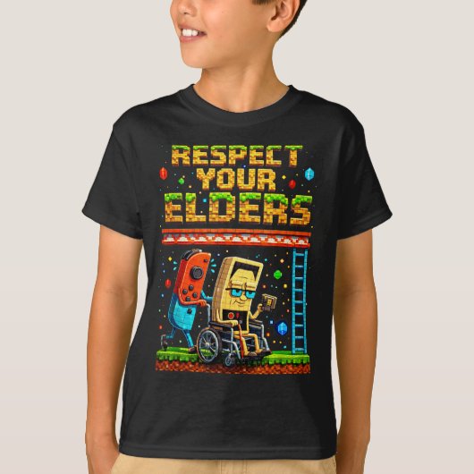 Respect Your Elders Retro Gaming Xel Gamer Control Tシャツ (正面)