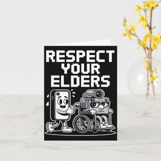 Respect Your Elders Retro Tech Camera Phone Cartoo カード (黄色い花)