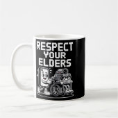Respect Your Elders Retro Tech Camera Phone Cartoo コーヒーマグカップ (左)