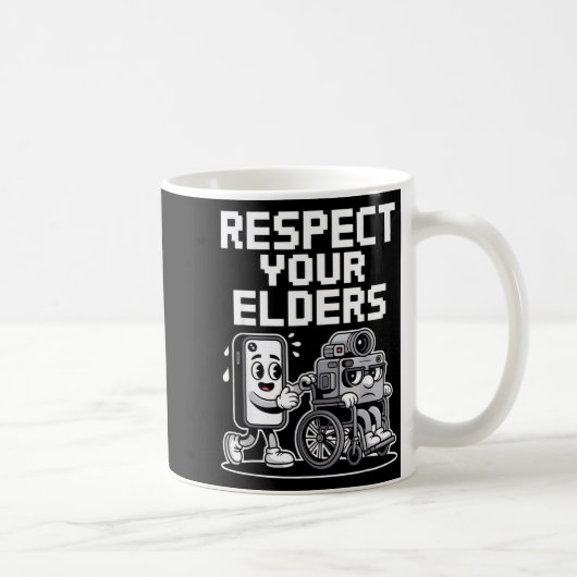 Respect Your Elders Retro Tech Camera Phone Cartoo コーヒーマグカップ (右)