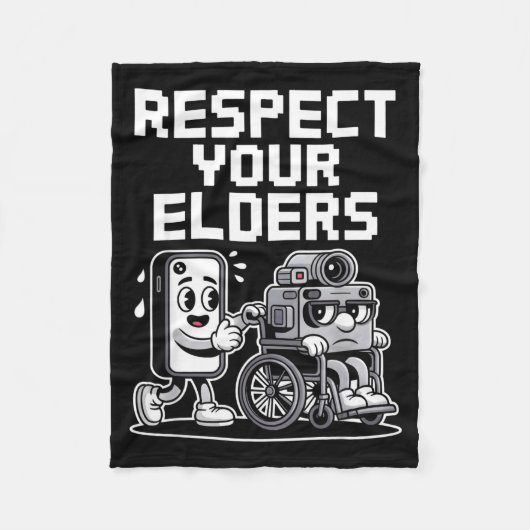 Respect Your Elders Retro Tech Camera Phone Cartoo フリースブランケット (正面)