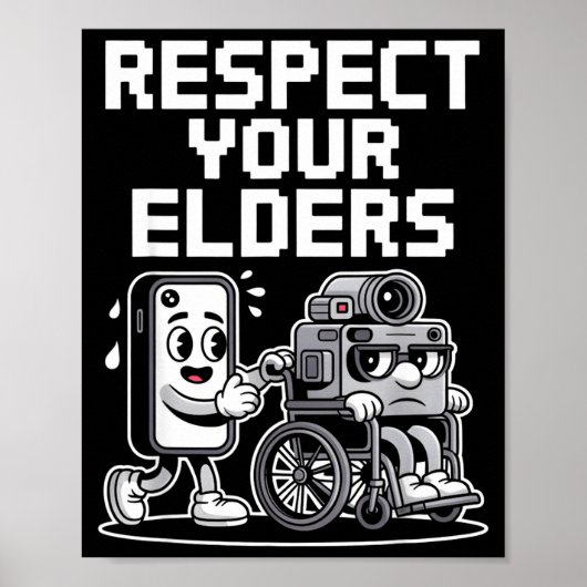 Respect Your Elders Retro Tech Camera Phone Cartoo ポスター (正面)