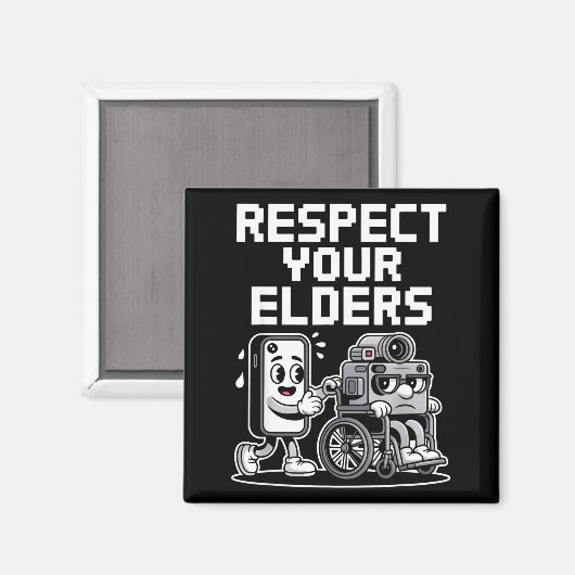 Respect Your Elders Retro Tech Camera Phone Cartoo マグネット (正面/裏面)