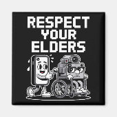 Respect Your Elders Retro Tech Camera Phone Cartoo マグネット (正面)