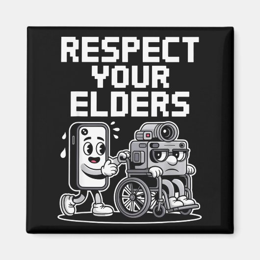 Respect Your Elders Retro Tech Camera Phone Cartoo マグネット (正面)
