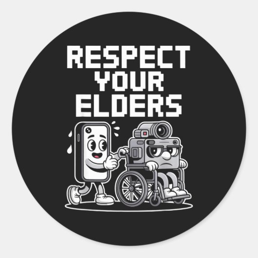 Respect Your Elders Retro Tech Camera Phone Cartoo ラウンドシール (正面)
