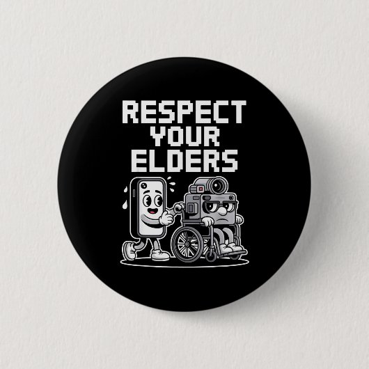 Respect Your Elders Retro Tech Camera Phone Cartoo 缶バッジ (正面)