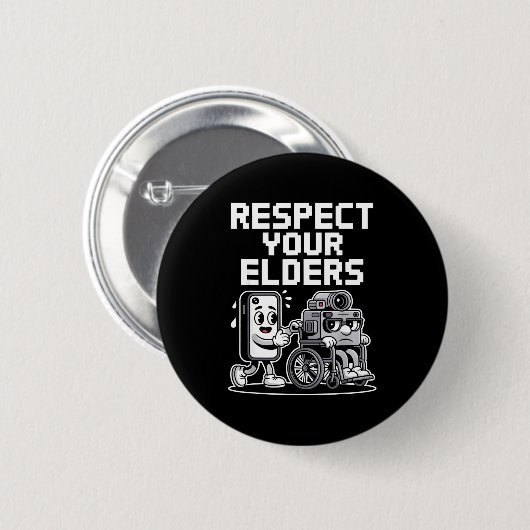 Respect Your Elders Retro Tech Camera Phone Cartoo 缶バッジ (正面&裏面)