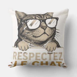 Respectez le chat – Illustration de chat à lunette アウトドアクッション