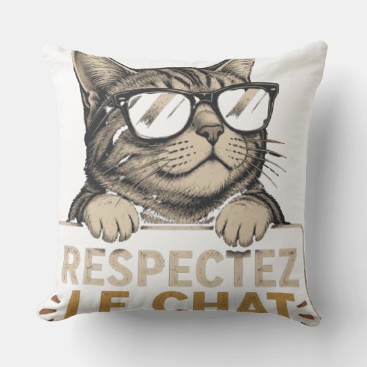 Respectez le chat – Illustration de chat à lunette アウトドアクッション (正面)