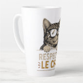 Respectez le chat – Illustration de chat à lunette カフェラテマグ (左アングル)