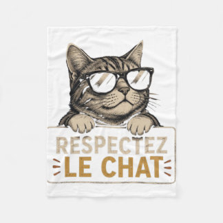 Respectez le chat – Illustration de chat à lunette フリースブランケット
