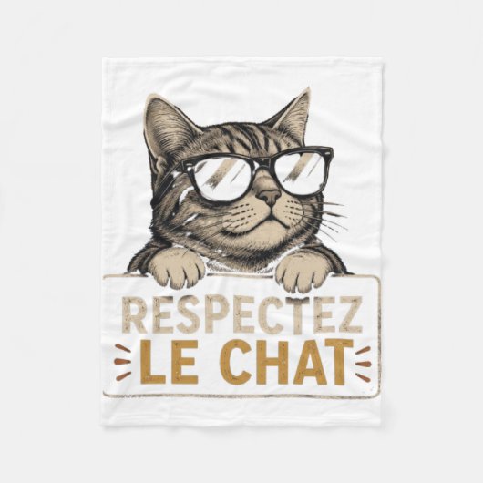 Respectez le chat – Illustration de chat à lunette フリースブランケット (正面)