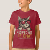 Respectez le chat – Illustration de chat à lunette Tシャツ (正面)
