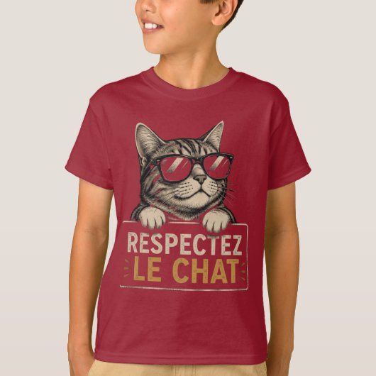Respectez le chat – Illustration de chat à lunette Tシャツ (正面)