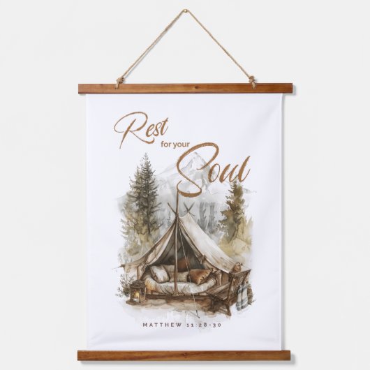 Rest For Your Soul Christian Boho Wall Tapestry 吊り下げ型タペストリー (正面)