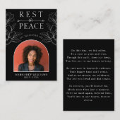 Rest in Peaceブラックフローラ写真葬儀祈りの言葉 エンクロージャーカード (正面/裏面)